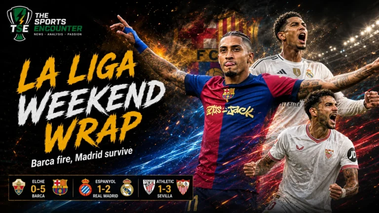 La Liga opening weekend graphic featuring Barcelona, Real Madrid, Sevilla and Atletico Madrid after a dramatic round of matches in Spain.