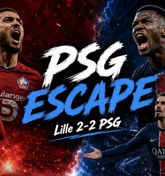 Lille and Paris Saint-Germain players during their dramatic 2-2 Ligue 1 draw after PSG recovered from two goals down late in the match.