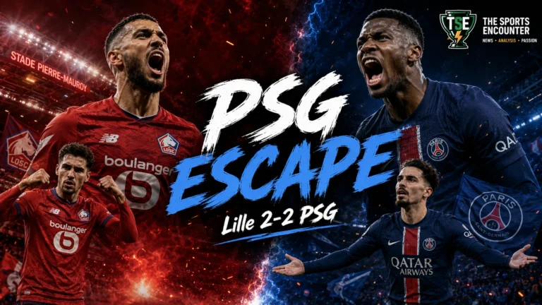 Lille and Paris Saint-Germain players during their dramatic 2-2 Ligue 1 draw after PSG recovered from two goals down late in the match.