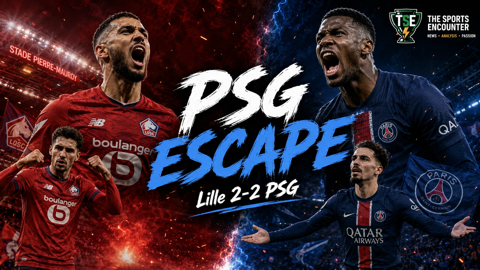 Lille and Paris Saint-Germain players during their dramatic 2-2 Ligue 1 draw after PSG recovered from two goals down late in the match.