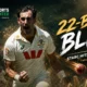 Mitchell Starc celebrates during Australia’s Test against Bangladesh in Mackay, highlighting his 22-ball five-wicket haul and the fastest five-fers in Test cricket history.