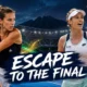 Diane Parry plays a backhand beside a celebrating Elise Mertens under the “Escape to the Final” headline in a cinematic Monterrey Open semifinal graphic.