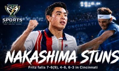 Brandon Nakashima celebrates after defeating Taylor Fritz in three sets to reach the 2026 Cincinnati Open semifinals.