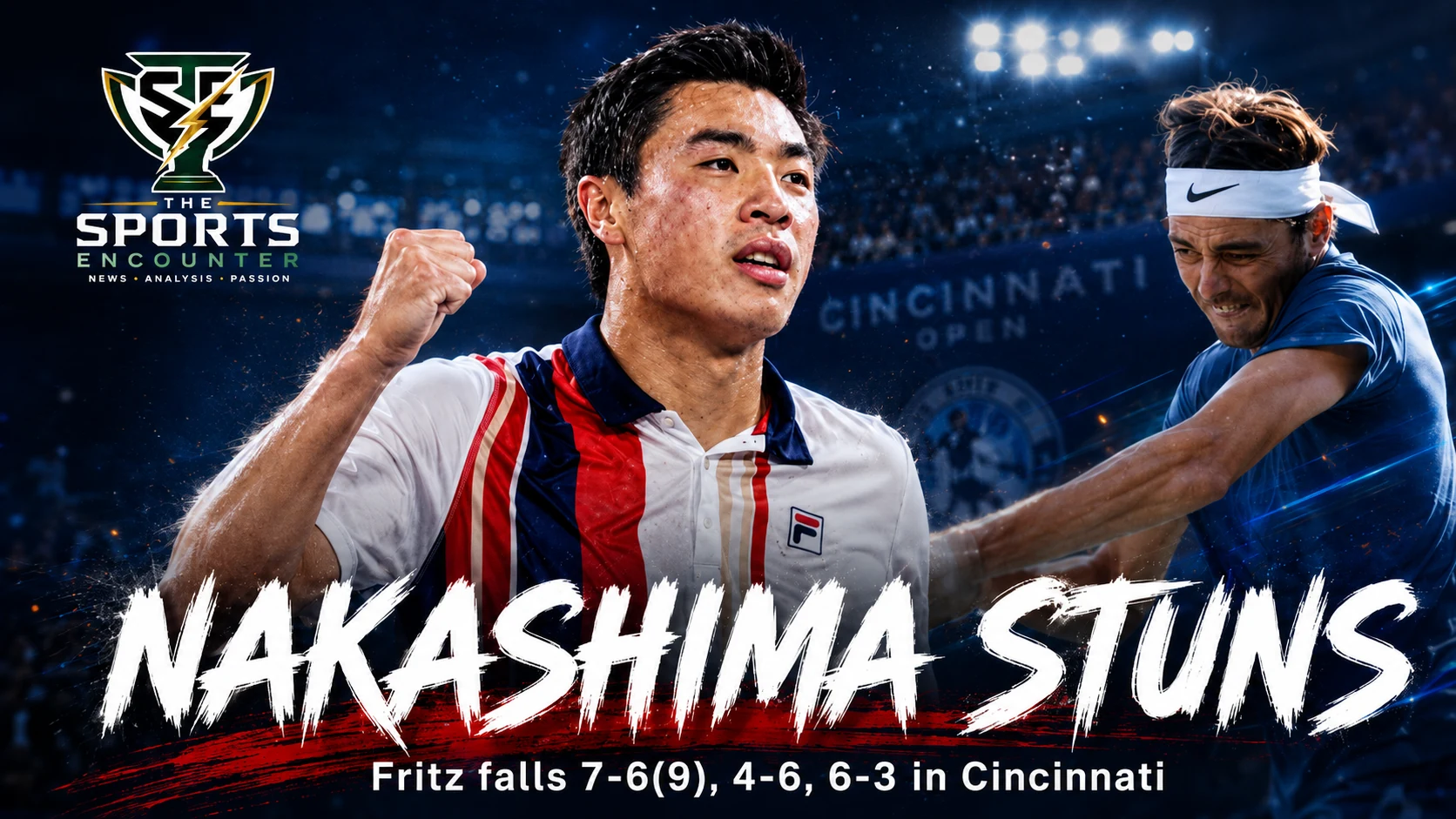 Brandon Nakashima celebrates after defeating Taylor Fritz in three sets to reach the 2026 Cincinnati Open semifinals.