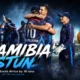 Namibia players celebrate an 18-run victory over South Africa in the 2026 T20I Tri-Series opener in Windhoek.