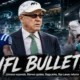 Woody Johnson, Tyler Warren, Taylor Rapp and Cole Van Lanen featured in a cinematic NFL bulletin visual covering ownership, injury and roster developments.