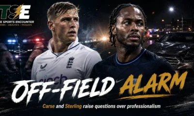 Brydon Carse and Raheem Sterling featured in an editorial image examining off-field conduct, professionalism and personal responsibility among English sportsmen.