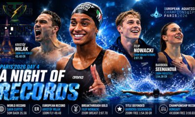 Sara Curtis, Kristóf Milák, Filip Nowacki, and Barbora Seemanová headline Paris 2026 Day 4 after world-record, European-record, and gold-medal performances.
