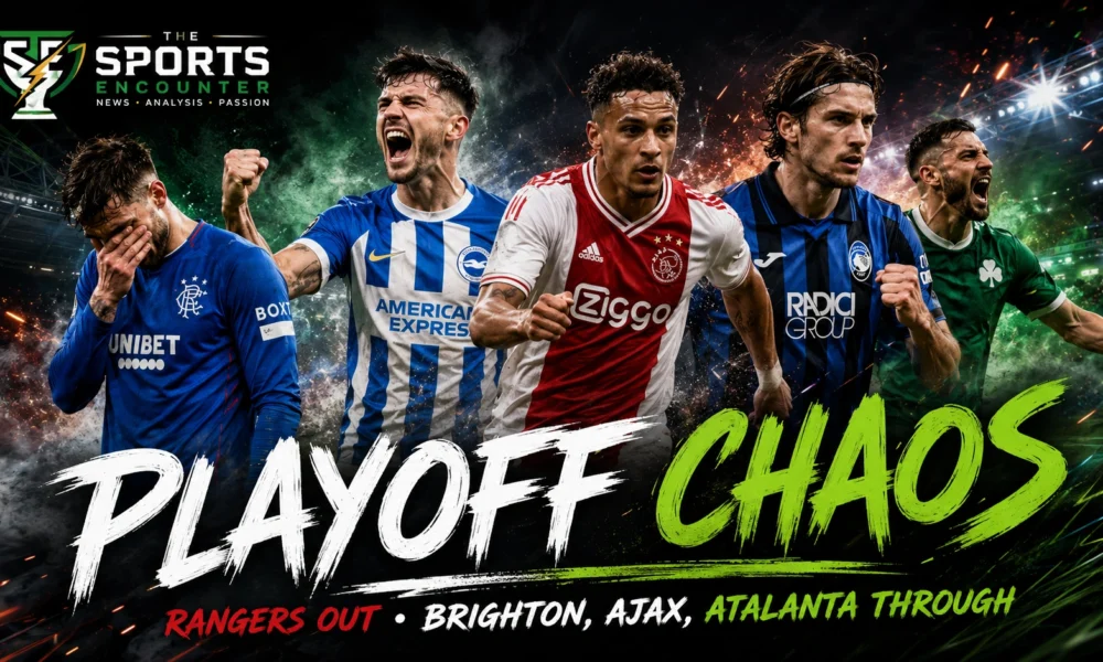 Rangers exit on penalties as Brighton, Ajax, Atalanta and other clubs qualify from the UEFA Conference League playoff second legs.