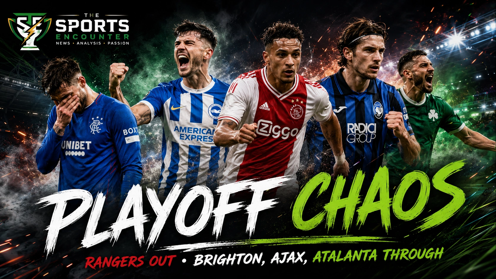 Rangers exit on penalties as Brighton, Ajax, Atalanta and other clubs qualify from the UEFA Conference League playoff second legs.