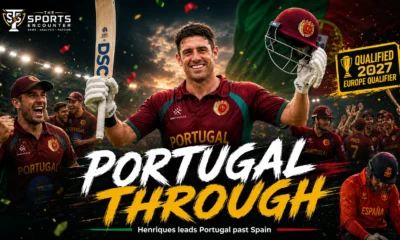 Portugal players celebrate after defeating Spain by 57 runs to win the ICC Men’s T20 World Cup Europe Sub-Regional Qualifier C and advance to the 2027 Europe Qualifier.