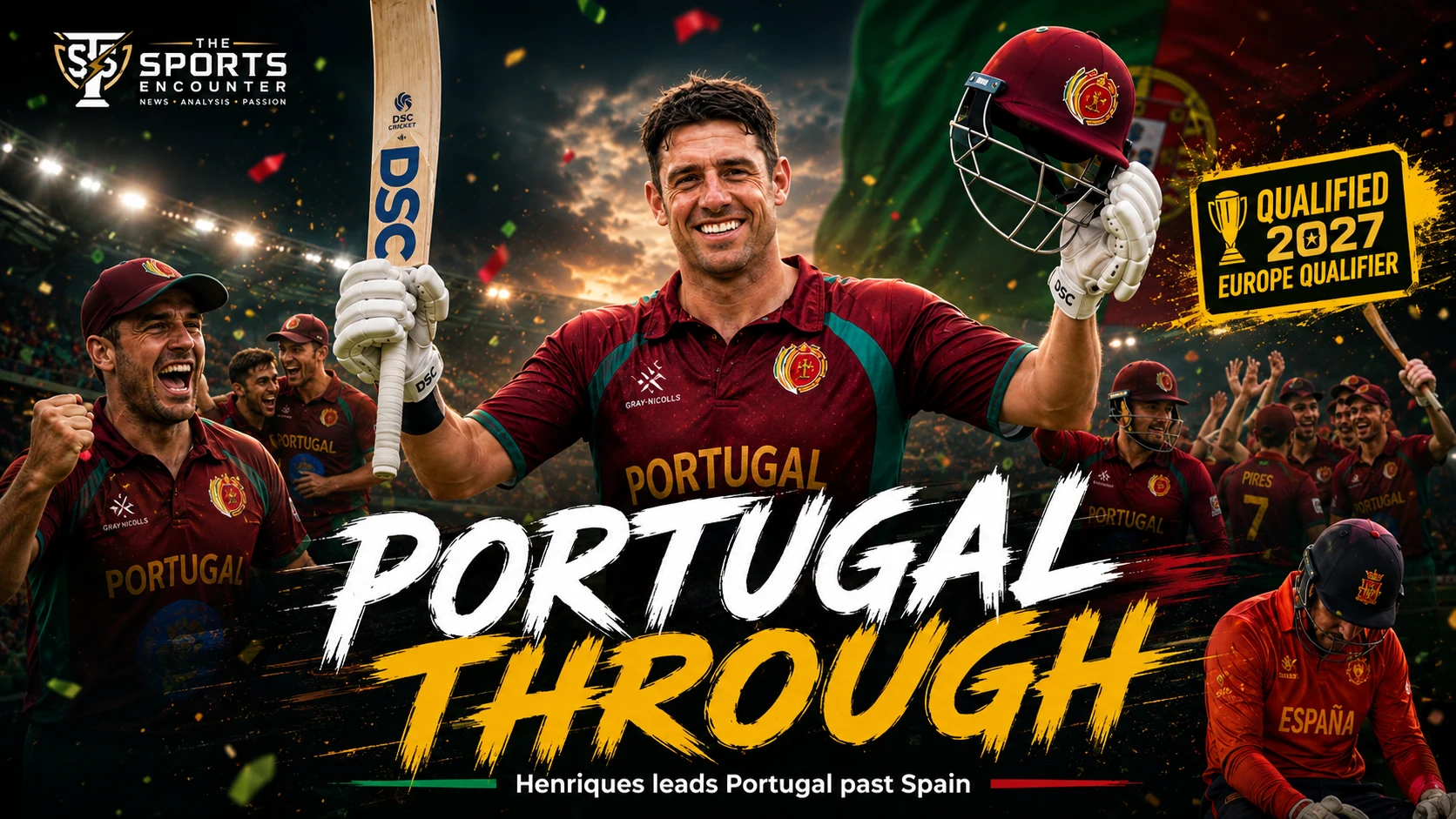 Portugal players celebrate after defeating Spain by 57 runs to win the ICC Men’s T20 World Cup Europe Sub-Regional Qualifier C and advance to the 2027 Europe Qualifier.