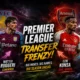 Premier League transfer graphic featuring Aston Villa, Arsenal and Manchester United moves involving Zion Suzuki, Matteo Ruggeri, Ezri Konsa and Carlos Baleba.