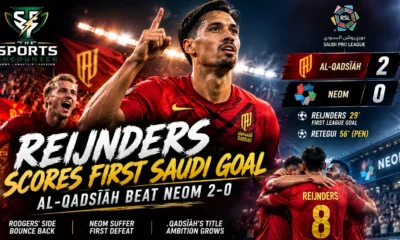 Tijjani Reijnders celebrates after scoring for Al-Qadsiah in their 2-0 Saudi Pro League win over NEOM.