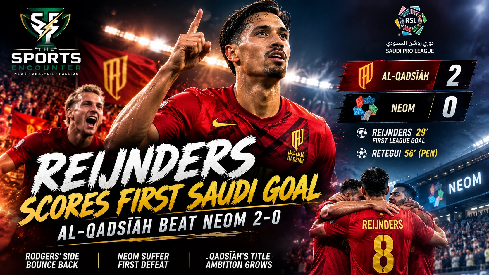Tijjani Reijnders celebrates after scoring for Al-Qadsiah in their 2-0 Saudi Pro League win over NEOM.