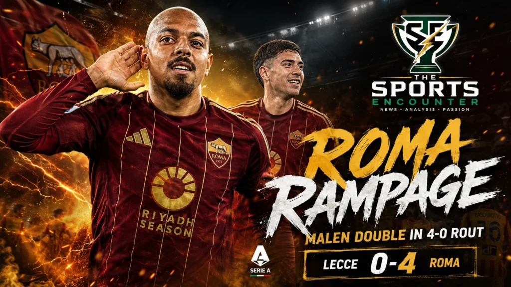 Donyell Malen celebrates for Roma during their 4-0 Serie A victory over Lecce as Gasperini’s side continue a perfect start to the 2026-27 season.