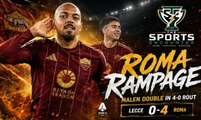 Donyell Malen celebrates for Roma during their 4-0 Serie A victory over Lecce as Gasperini’s side continue a perfect start to the 2026-27 season.