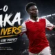 Bukayo Saka celebrates after scoring Arsenal’s winning goal in a 1-0 Premier League victory over Aston Villa at Villa Park.