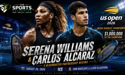 Serena Williams and Carlos Alcaraz featured together for their 2026 US Open mixed doubles partnership in New York.