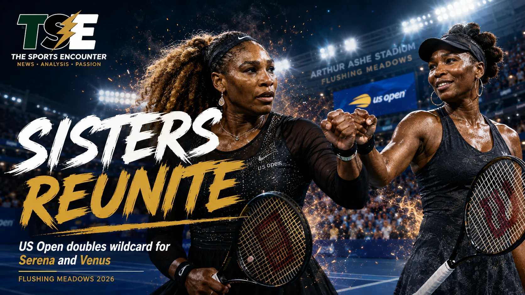 Serena and Venus Williams competing together in women’s doubles ahead of their 2026 US Open wildcard return in New York.