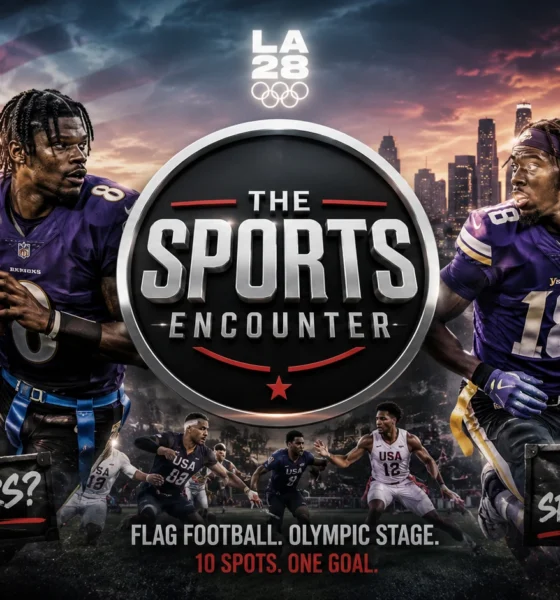 Team USA flag football concept featuring NFL stars and flag football specialists competing for places on the 10-man LA28 Olympic roster.
