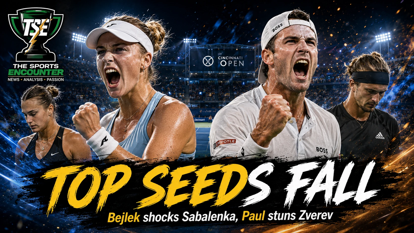 Sara Bejlek and Tommy Paul celebrate major Cincinnati Open 2026 wins after upsetting Aryna Sabalenka and Alexander Zverev during the August 19 round of 16.