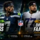 Trevon Diggs in a Seattle Seahawks-themed NFL signing graphic alongside Daniel Faalele in a Jacksonville Jaguars trade graphic.