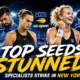 Novak Djokovic and Aryna Sabalenka featured in a US Open mixed-doubles graphic after their first-round loss to Katerina Siniakova and Henry Patten.