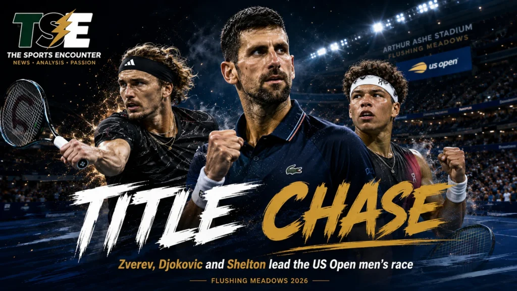 Alexander Zverev, Novak Djokovic and Ben Shelton featured as leading US Open 2026 men’s title contenders after Jannik Sinner’s withdrawal reshaped the draw.