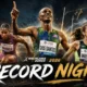 Alison dos Santos, Masai Russell and Audrey Werro featured in a cinematic Weltklasse Zurich 2026 athletics graphic highlighting two world records and Werro’s 1:53.70 performance.