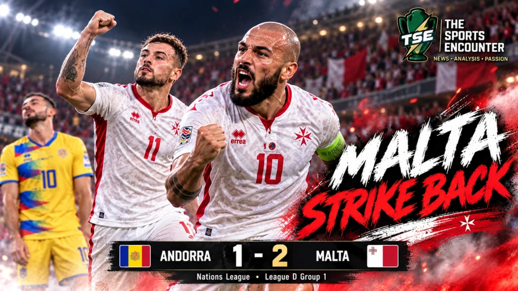 Irvin Cardona and Teddy Teuma celebrate Malta's 2-1 comeback victory over Andorra in the UEFA Nations League in Encamp on September 24, 2026.