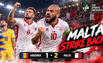 Irvin Cardona and Teddy Teuma celebrate Malta's 2-1 comeback victory over Andorra in the UEFA Nations League in Encamp on September 24, 2026.