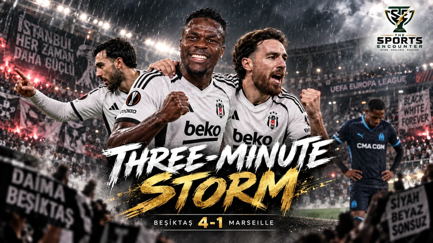 Beşiktaş players celebrate during their 4-1 Europa League victory over Marseille at Tüpraş Stadium in Istanbul.