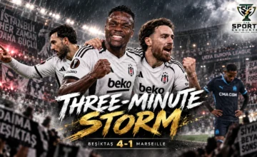 Beşiktaş players celebrate during their 4-1 Europa League victory over Marseille at Tüpraş Stadium in Istanbul.