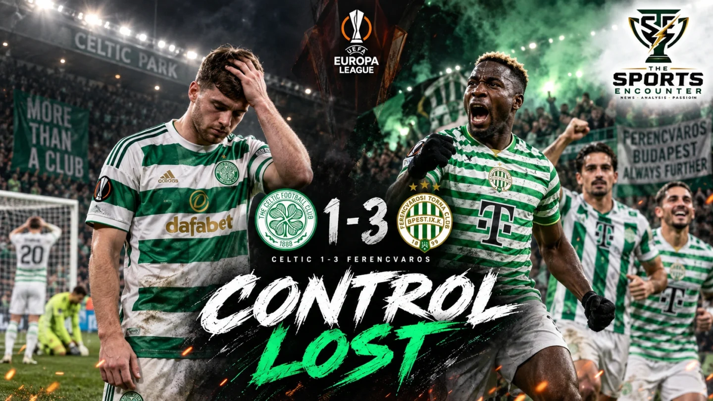 Ferencváros players celebrate their 3-1 Europa League victory over Celtic at Celtic Park as the home side react to a damaging opening-night defeat.