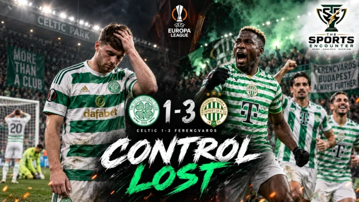 Ferencváros players celebrate their 3-1 Europa League victory over Celtic at Celtic Park as the home side react to a damaging opening-night defeat.