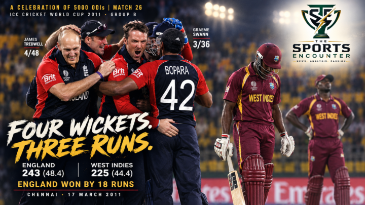 A Celebration of 5000 ODIs Match 26: England Escape Elimination as West Indies Lose Four Wickets for Three Runs