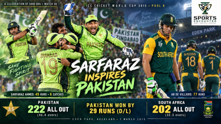 A Celebration of 5000 ODIs Match 30: Sarfaraz’s Six Catches Help Pakistan Survive De Villiers’ Defiance