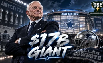 Dallas Cowboys imagery with AT&T Stadium and the team’s $17 billion valuation highlighted as the franchise extends its reign as the NFL’s most valuable team.