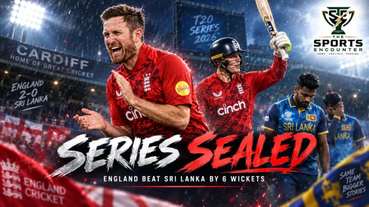 England’s Liam Dawson and Tom Banton celebrate after a six-wicket win over Sri Lanka in the second T20I at Cardiff, sealing the series 2-0.