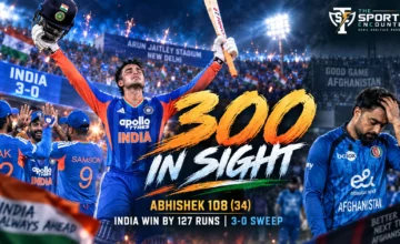 Abhishek Sharma celebrates his 30-ball century as India defeat Afghanistan by 127 runs in the third T20I in Delhi.
