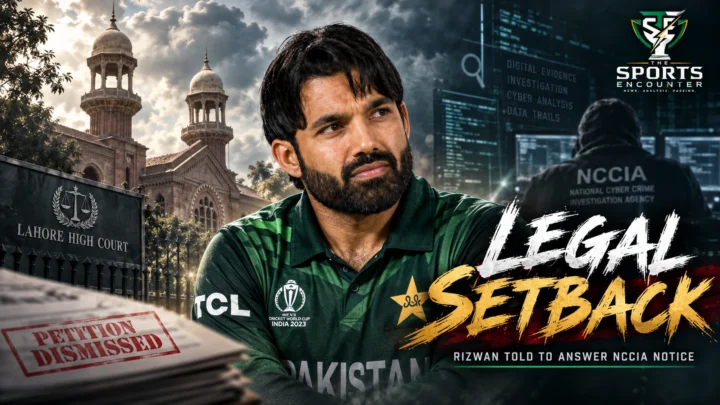 Mohammad Rizwan pictured against Lahore High Court and NCCIA imagery after his petition challenging the cybercrime agency proceedings was dismissed.