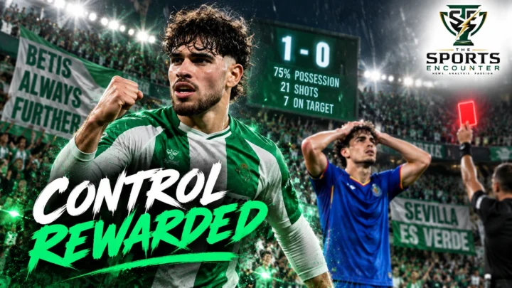Abde Ezzalzouli celebrates Real Betis’ winning goal against Getafe in a 1-0 La Liga victory in Seville.