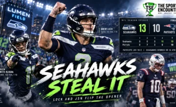 Drew Lock and Jaxon Smith-Njigba celebrate as the Seattle Seahawks beat the New England Patriots 13-10 in the NFL 2026 season opener.