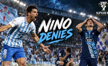 Adrián Niño celebrates Málaga's late equalizer after Ferran Jutglà had put Celta ahead in their La Liga match at Balaídos.