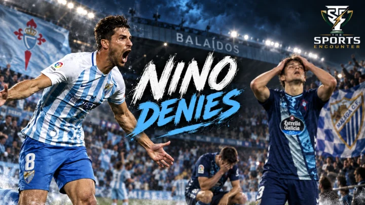 Adrián Niño celebrates Málaga's late equalizer after Ferran Jutglà had put Celta ahead in their La Liga match at Balaídos.