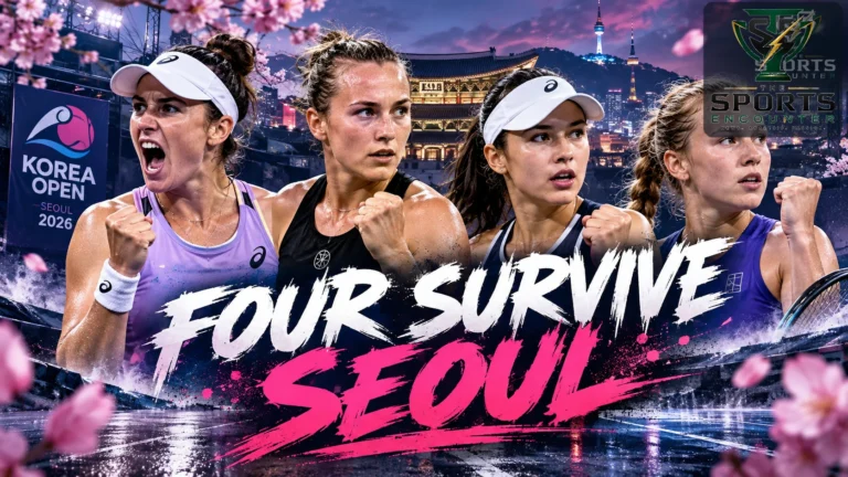 Kimberly Birrell, Maya Joint, Anna Bondar and Alina Korneeva celebrate reaching the Korea Open 2026 semifinals in rain-delayed Seoul.