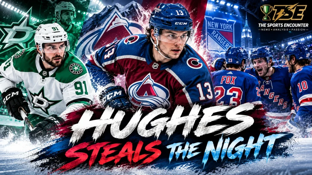 T.J. Hughes celebrates his preseason hat trick for the Colorado Avalanche as Tyler Seguin returns for the Dallas Stars and New York Rangers players celebrate their 6-1 win over the Islanders.