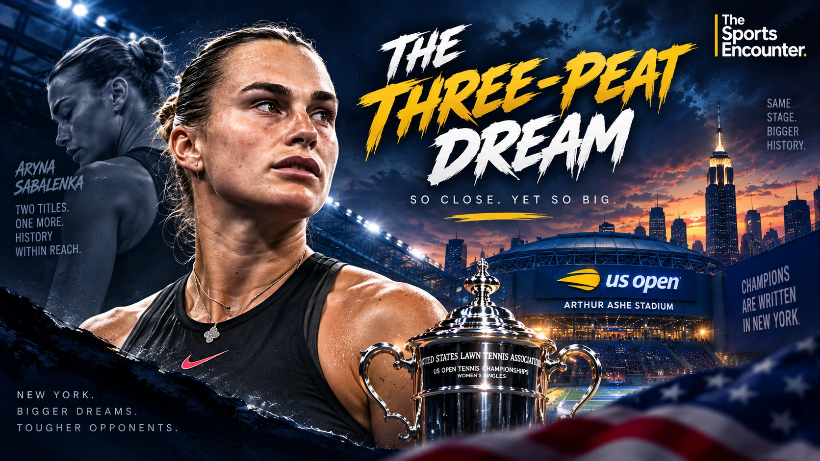 Aryna Sabalenka during her 2026 US Open campaign, where she reached the final seeking a third consecutive women's singles championship.