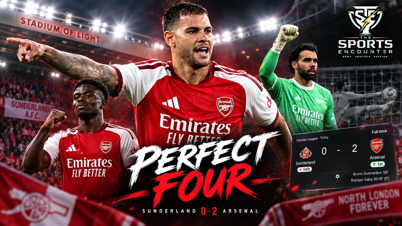 Bruno Guimarães and Bukayo Saka feature after Arsenal's 2-0 Premier League win over Sunderland at the Stadium of Light.